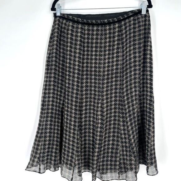 Vintage Y2K Anne Klein Silk Houndstooth Black Knee Length Skirt Size 10‎ Witchy - Picture 3 of 11